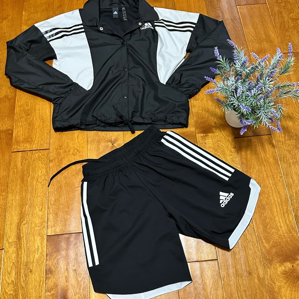 Adidas black jacket & shorts size XS